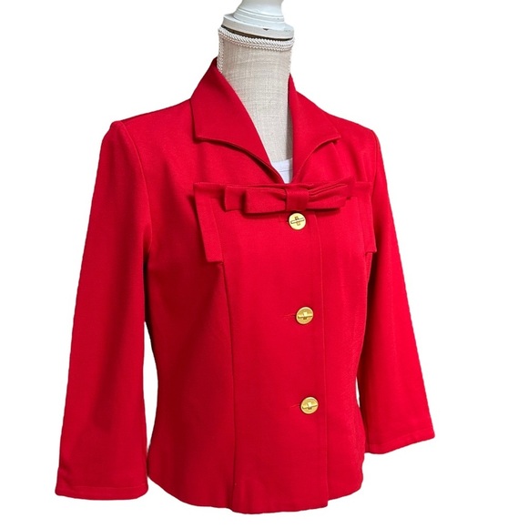 Cabi Red Beau Bow Business Blazer with Gold Button Size: 6 - Picture 2 of 15